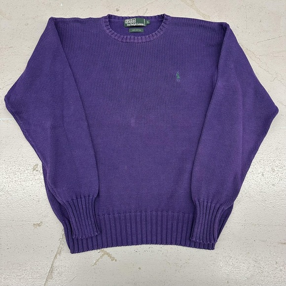 Polo By Ralph Lauren Sweater Mens XL Purple Cotton Crewneck Knit Pony Logo - Picture 2 of 8